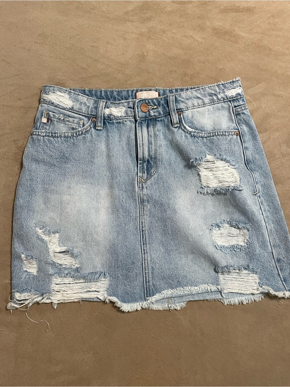 Dear John Light Blue Distressed Denim Mini Skirt